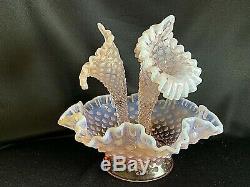 Fenton Glass 3 Horn Pink Opalescent Epergne Floral Centerpiece