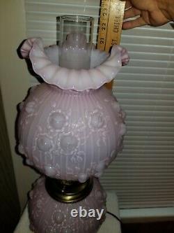 Fenton Glass 3-Way Gone With The Wind GWTW Lamp Pink Overlay Cabbage Rose