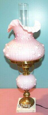 Fenton Glass Cabbage Rose Pink Overlay Student Lamp