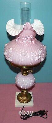 Fenton Glass Cabbage Rose Pink Overlay Student Lamp