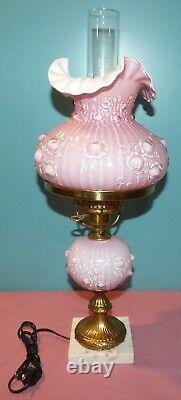 Fenton Glass Cabbage Rose Pink Overlay Student Lamp