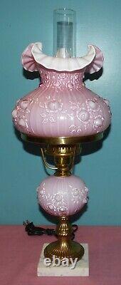 Fenton Glass Cabbage Rose Pink Overlay Student Lamp