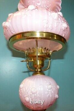 Fenton Glass Cabbage Rose Pink Overlay Student Lamp