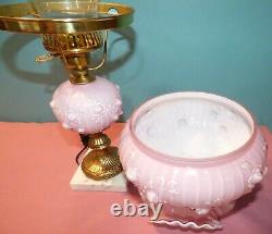 Fenton Glass Cabbage Rose Pink Overlay Student Lamp