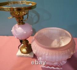 Fenton Glass Cabbage Rose Pink Overlay Student Lamp