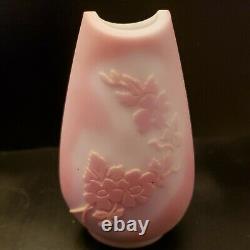 Fenton Glass Carved Vase Cameo Pink Burmese