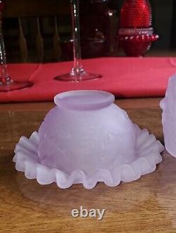 Fenton Glass LG Wright SATIN Lavender Wild Rose Fairy Courting Candle Lamp Light