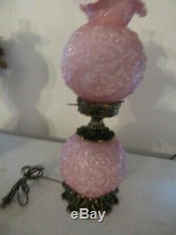 Fenton Glass Lamp pink poppy pattern EXCELLENT