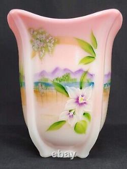 Fenton Glass Pink Rosalene Square Vase American Gallery, Signed Michelle Kibbe