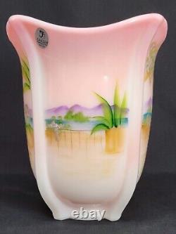 Fenton Glass Pink Rosalene Square Vase American Gallery, Signed Michelle Kibbe