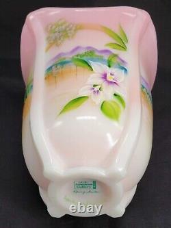 Fenton Glass Pink Rosalene Square Vase American Gallery, Signed Michelle Kibbe