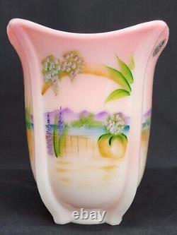 Fenton Glass Pink Rosalene Square Vase American Gallery, Signed Michelle Kibbe