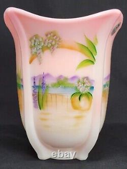 Fenton Glass Pink Rosalene Square Vase American Gallery, Signed Michelle Kibbe