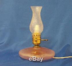 Fenton Glass Rare 10 Satin Rose And Etched Boudoir Pancake Lamp Museum Piece