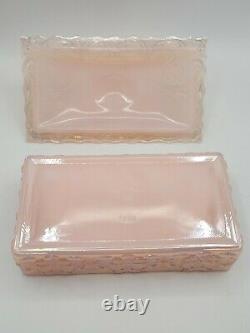 Fenton Glass Shell Pink Butterfly FAGCA Souvenir Candy Box 1988 Iridescent