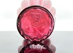 Fenton Glass Vase Cranberry Hand Blown Spiral Optic Paneled Ruffle Rim #3161