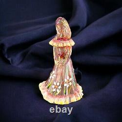 Fenton Hand Painted Art Glass Bridesmaid Doll Signed KS Buskirk Figurine Pink