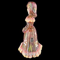 Fenton Hand Painted Art Glass Bridesmaid Doll Signed KS Buskirk Figurine Pink