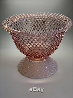 Fenton Hobnail Pink Opalescent Punchbowl and Cups