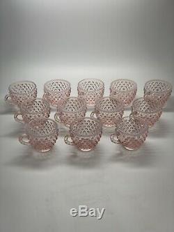 Fenton Hobnail Pink Opalescent Punchbowl and Cups