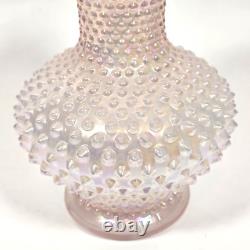 Fenton Iridescent Pearl Champagne Pink Hobnail Double Crimped Vase 10.5