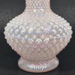 Fenton Iridescent Pearl Champagne Pink Hobnail Double Crimped Vase 10.5