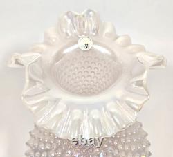 Fenton Iridescent Pearl Champagne Pink Hobnail Double Crimped Vase 10.5