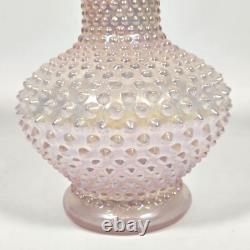 Fenton Iridescent Pearl Champagne Pink Hobnail Double Crimped Vase 10.5