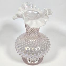 Fenton Iridescent Pearl Champagne Pink Hobnail Double Crimped Vase 10.5