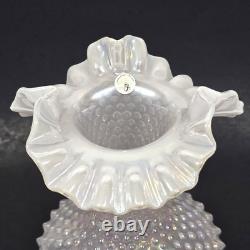 Fenton Iridescent Pearl Champagne Pink Hobnail Double Crimped Vase 10.5