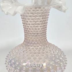 Fenton Iridescent Pearl Champagne Pink Hobnail Double Crimped Vase 10.5