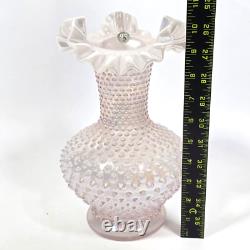 Fenton Iridescent Pearl Champagne Pink Hobnail Double Crimped Vase 10.5