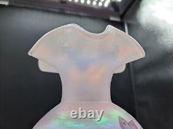 Fenton Iridescent Pink Vase Hand Painted and Signed By D Wright