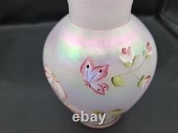 Fenton Iridescent Pink Vase Hand Painted and Signed By D Wright