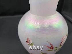 Fenton Iridescent Pink Vase Hand Painted and Signed By D Wright