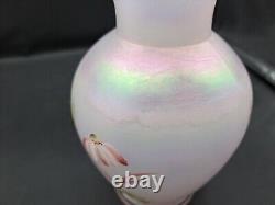 Fenton Iridescent Pink Vase Hand Painted and Signed By D Wright