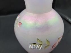 Fenton Iridescent Pink Vase Hand Painted and Signed By D Wright