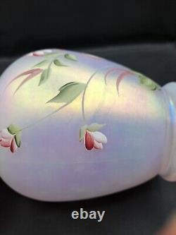 Fenton Iridescent Pink Vase Hand Painted and Signed By D Wright