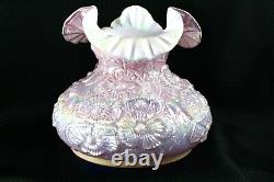 Fenton Iridized Pink Poppy Cased Pearl White Lamp Shade 7 Fitter