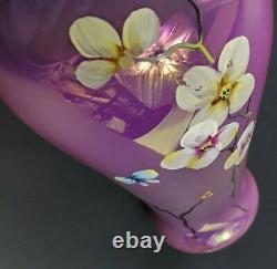 Fenton Iridized Raspberry 9.75 Vase HP Dogwood Blossoms D. Fredrick QVC EUC