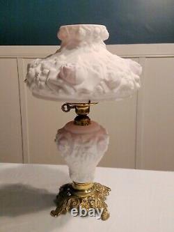 Fenton L. G. Wright GWTW Puffy Rose Cranberry Overlay Hurricane Table Lamp Base