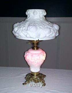 Fenton L. G. Wright GWTW Puffy Rose Cranberry Overlay Hurricane Table Lamp Base