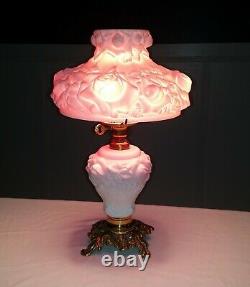 Fenton L. G. Wright GWTW Puffy Rose Cranberry Overlay Hurricane Table Lamp Base