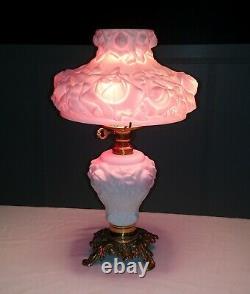 Fenton L. G. Wright GWTW Puffy Rose Cranberry Overlay Hurricane Table Lamp Base