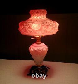 Fenton L. G. Wright GWTW Puffy Rose Cranberry Overlay Hurricane Table Lamp Base