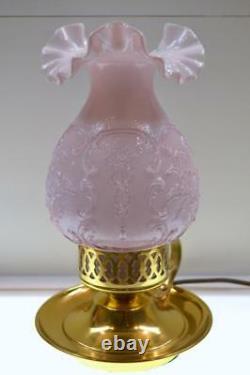 Fenton Lamp Hurricane PINK OVERLAY Wild Roses and Bowknot 2830OD 11 in. Tall