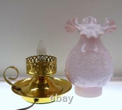 Fenton Lamp Hurricane PINK OVERLAY Wild Roses and Bowknot 2830OD 11 in. Tall