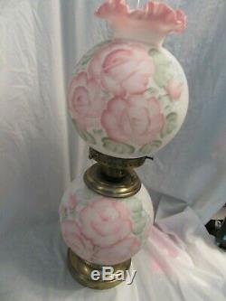 Fenton Lamp white \pink flowers 23''tall