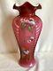 Fenton Limited Edition Cranberry Overlay Feather Berries Of Wild Rose 11 Vase