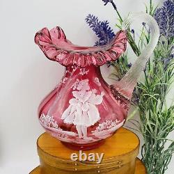 Fenton Mary Gregory Cranberry Pitcher Ltd Ed 2250 By Pezzoni Girl With Butterfly